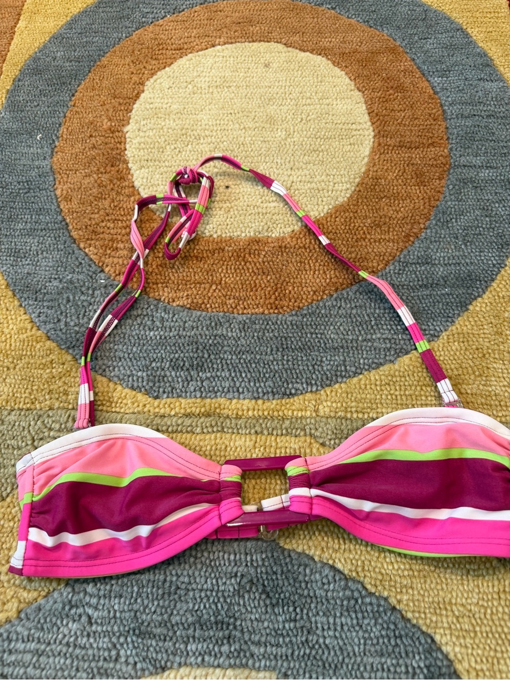 Mudd Y2K Style Vintage Bikini Top Swim Bandeau Stripes Halter Tie Runs Small